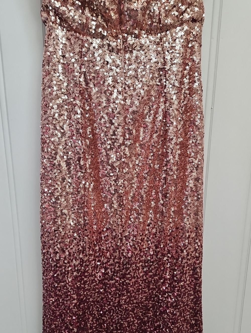 Lulus Burgundy And Rose Gold Ombre Strapless Maxi Dress Sequins Size Medium - Picture 9 of 11